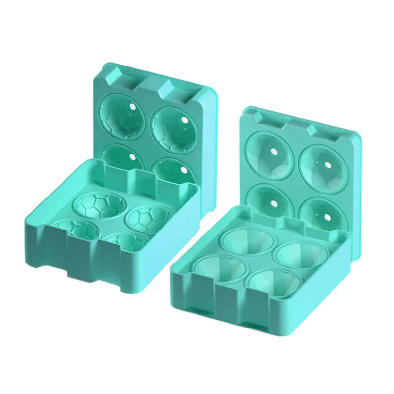 Novel 3D Food Grade Silicone whisky Ice Cube Tray 4 fori sferico produttore di stampi per palline di ghiaccio