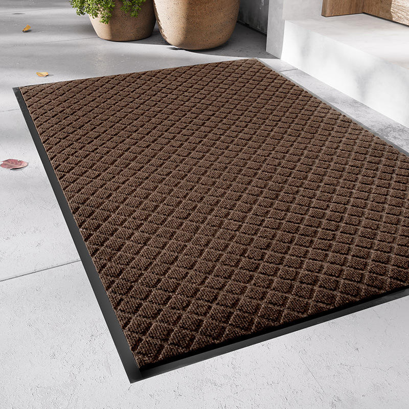 Tapis d'entrée en polyester - carreaux marron