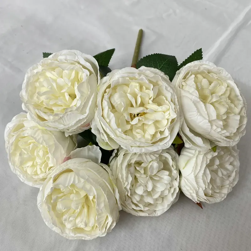 Venta al por mayor de rosas artificiales de 7 cabezas, decoraciones de mesa para eventos de boda, ramo de flores rosas de seda