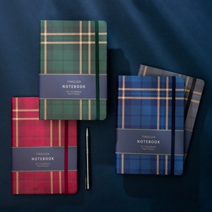 Personalized Logo School Stationery Scottish Pattern Design Fabric Leather A5 <strong>Notebook</strong> With <strong>Elastic</strong> <strong>Strap</strong> for Sale - Product Image 4