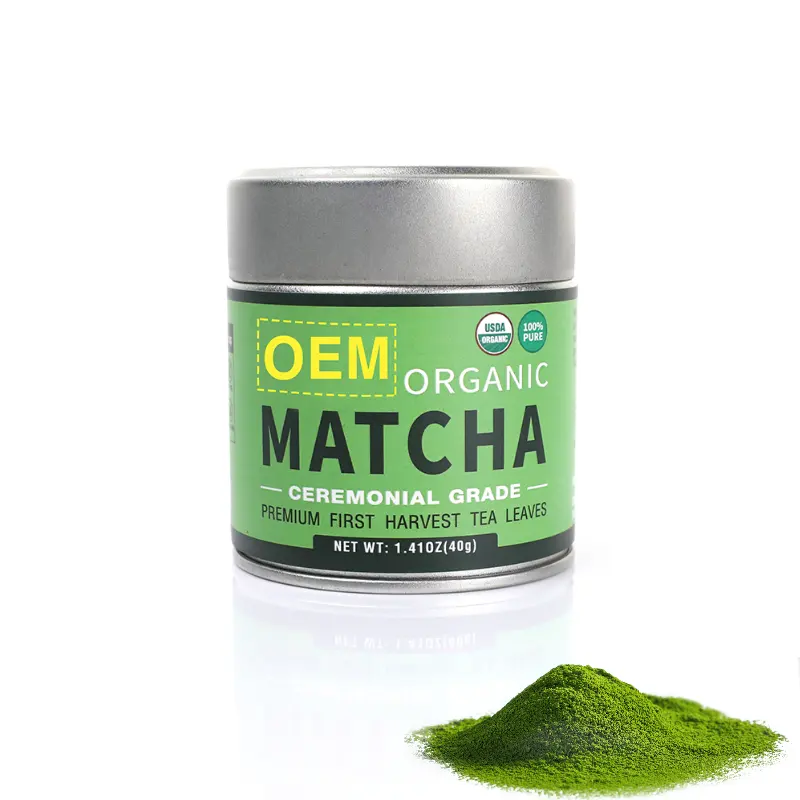 Tè Matcha di grado cerimoniale in polvere di tè verde Matcha in stile giapponese biologico con etichetta privata con confezione di latta