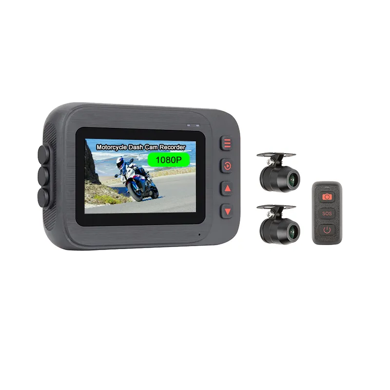 Cámara de salpicadero con motor de alta calidad al por mayor mando a distancia 1080P 30 FPS lente dual DVR cámara de salpicadero impermeable para motocicleta