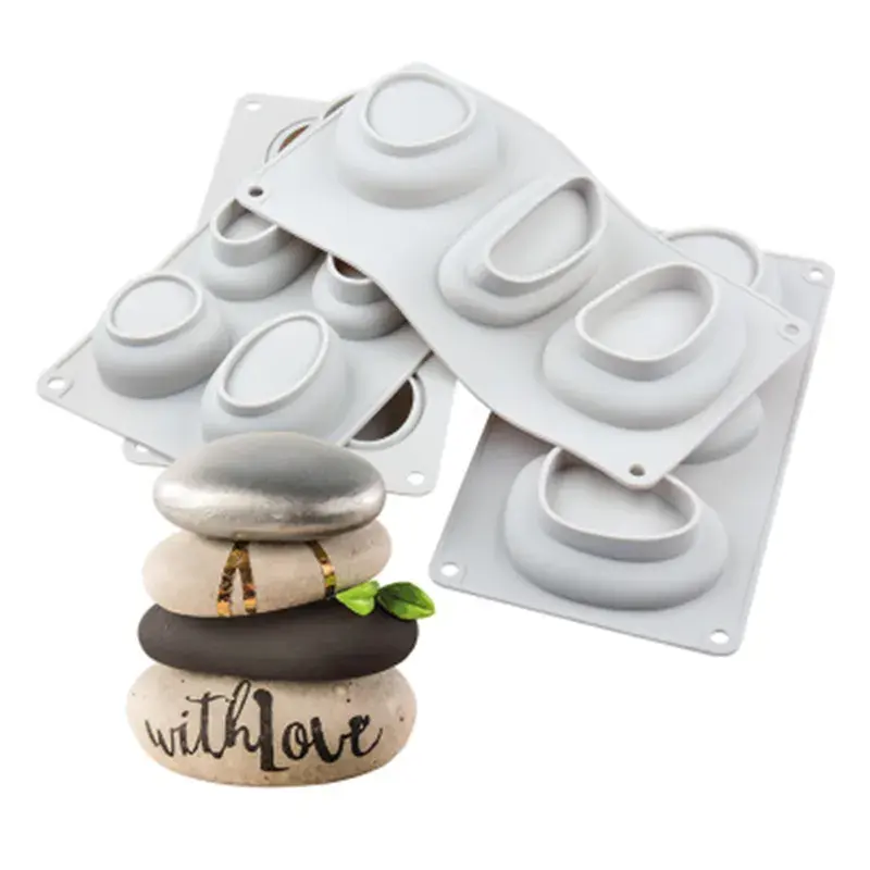 Moldes de silicona con forma de piedra elíptica para jabón, formas de guijarros 3d, Diy, hechos a mano, para pasteles y Mousse, gran oferta