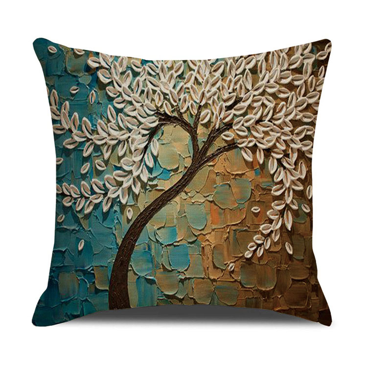 ins Nordic style oil painting tree print linen square pillow cover sofa bed cushion cover