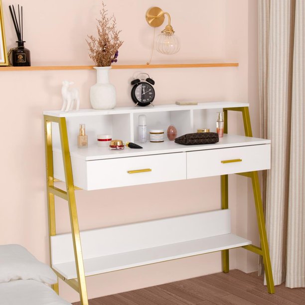 Vanity Table with Lighted Mirror, Makeup Vanity Dressing Table with Lights and Drawers Dressing Cabinet Bedroom Furniture