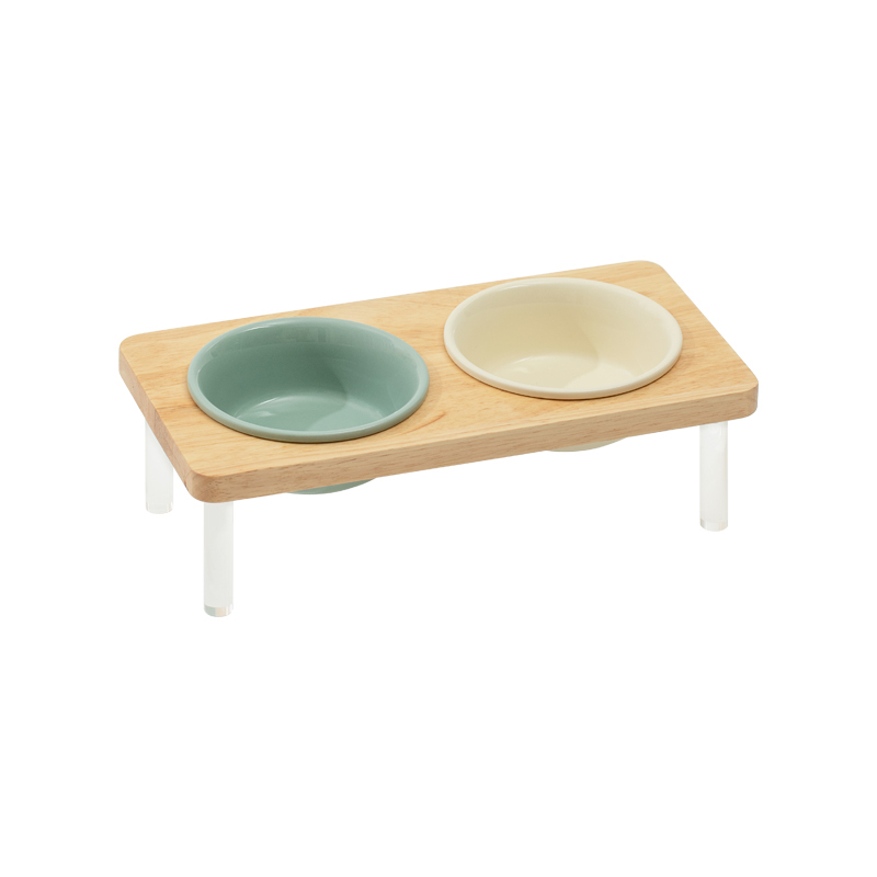 Double Bowls( Light Green/Beige)+Stand