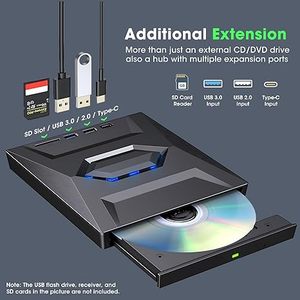 5合1通用串行总线3.0型外部光盘RW光盘驱动器，带SD/TF端口光盘刻录机笔记本电脑超级驱动器 - Product Image 4