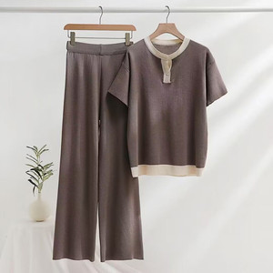 Ekip boyun kısa kollu gevşek kazak renk engelleme örgü Women kadınlar için iki parçalı eşleştirme kıyafetler - Product Image 1
