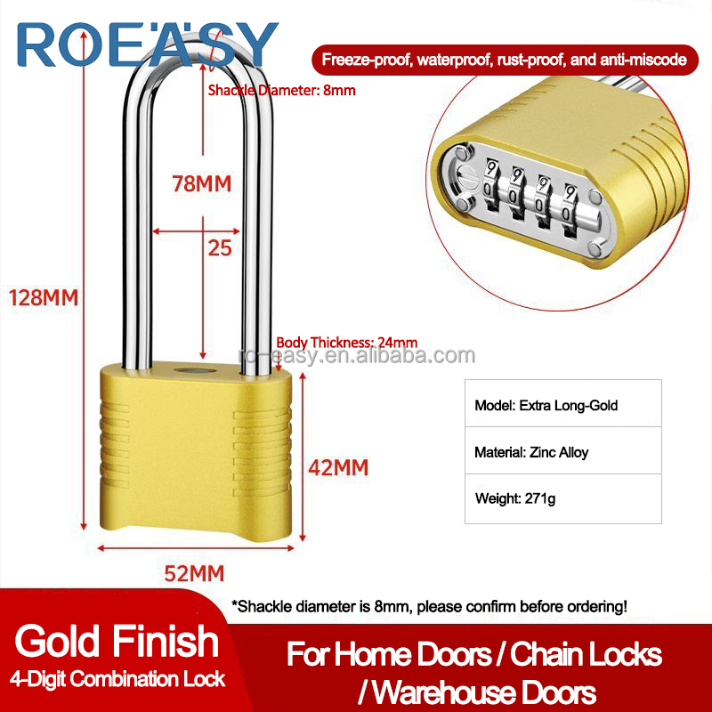 Gold-Extra Long Shackle(Anti-code jamming)