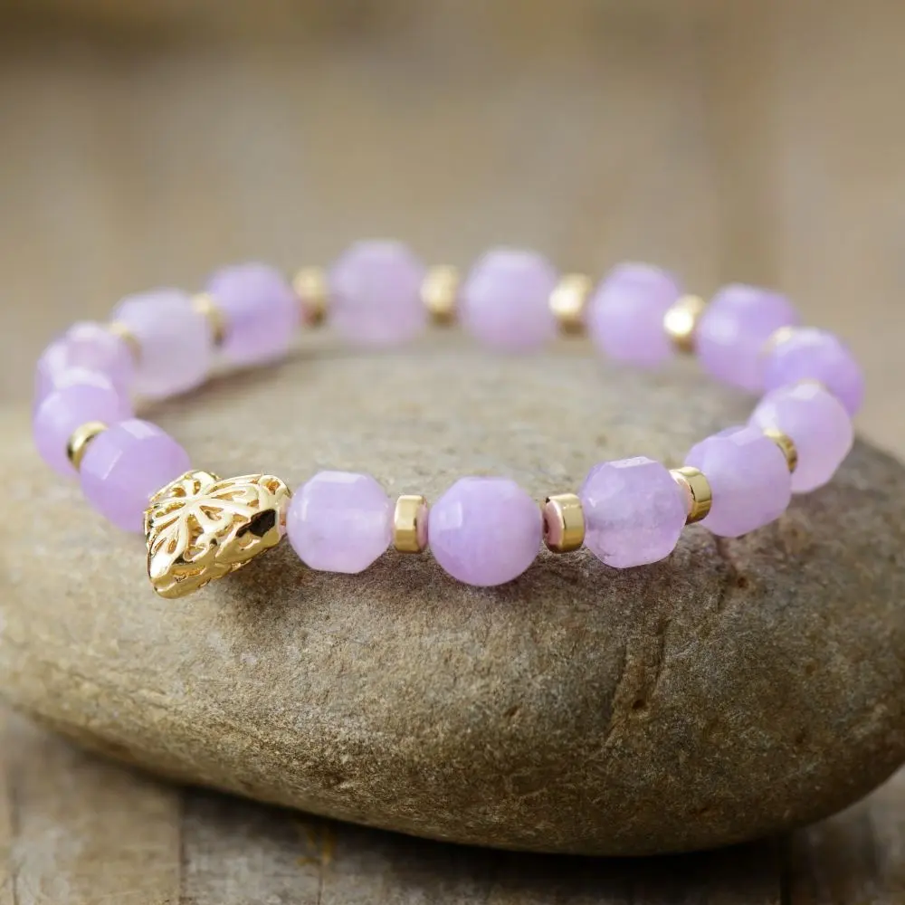 Charm Bracelets Natural 8MM Pink Jade Rosary Bracelet Pendant Cute Heart Stretch Bracelet