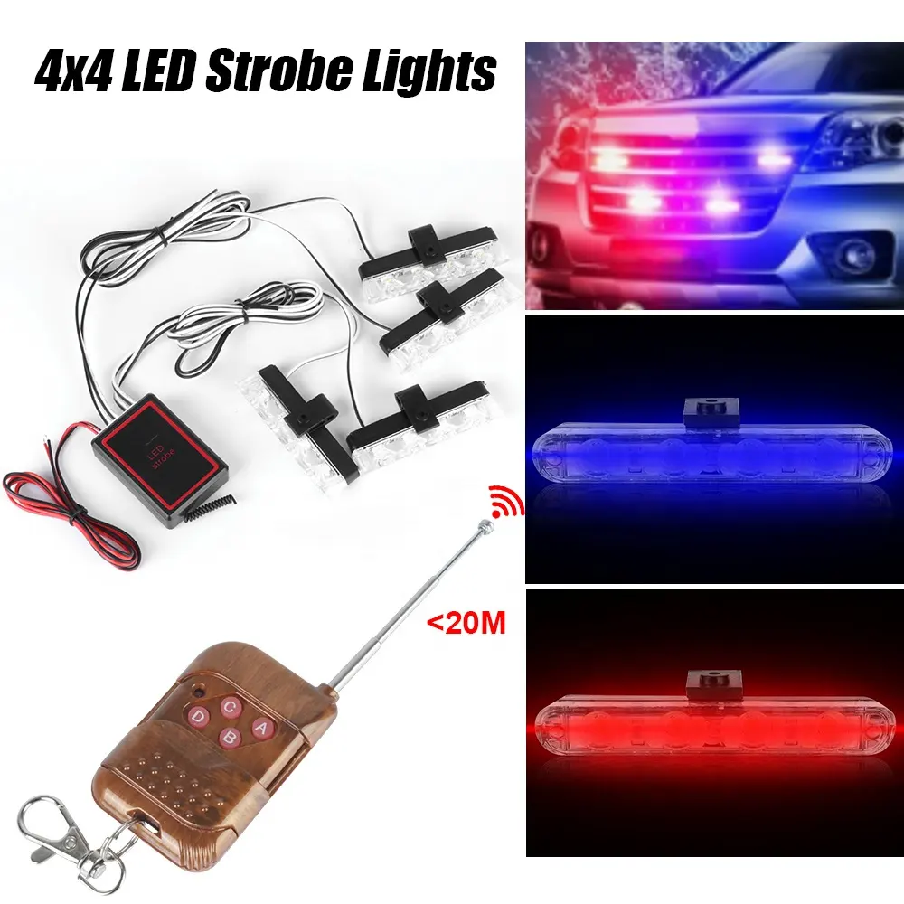 Telecomando senza fili 4x4/LED griglia di segnale di emergenza lampada Auto lampeggiante decorazione luce rosso blu 12V Auto stroboscopico lampade di avvertimento