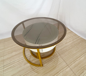 Wholesale Living Room Modern Round <strong>Nesting</strong> Glass Gold Coffee <strong>Table</strong> Set of 2 Center <strong>Table</strong> Stacking Side <strong>End</strong> <strong>Table</strong> With Storage - Product Image 2