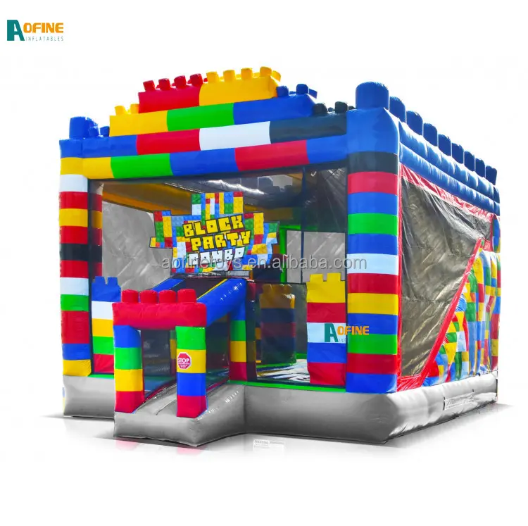 Building Block Party Bouncer combo Inflável Jumping Castle Com Slide Block Party Combo à venda