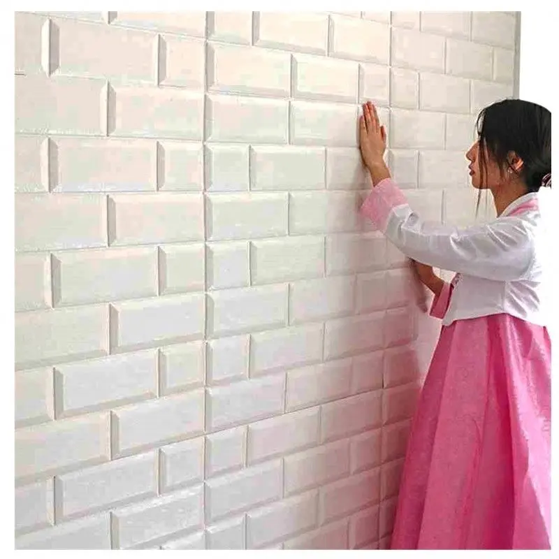 Telha de parede de borracha painéis de tijolo rústico, papel de parede em relevo 3d moderno