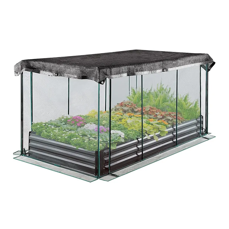 Lit de jardin surélevé galvanisé Esschert Design pour potager avec couverture PE 135g serre maison