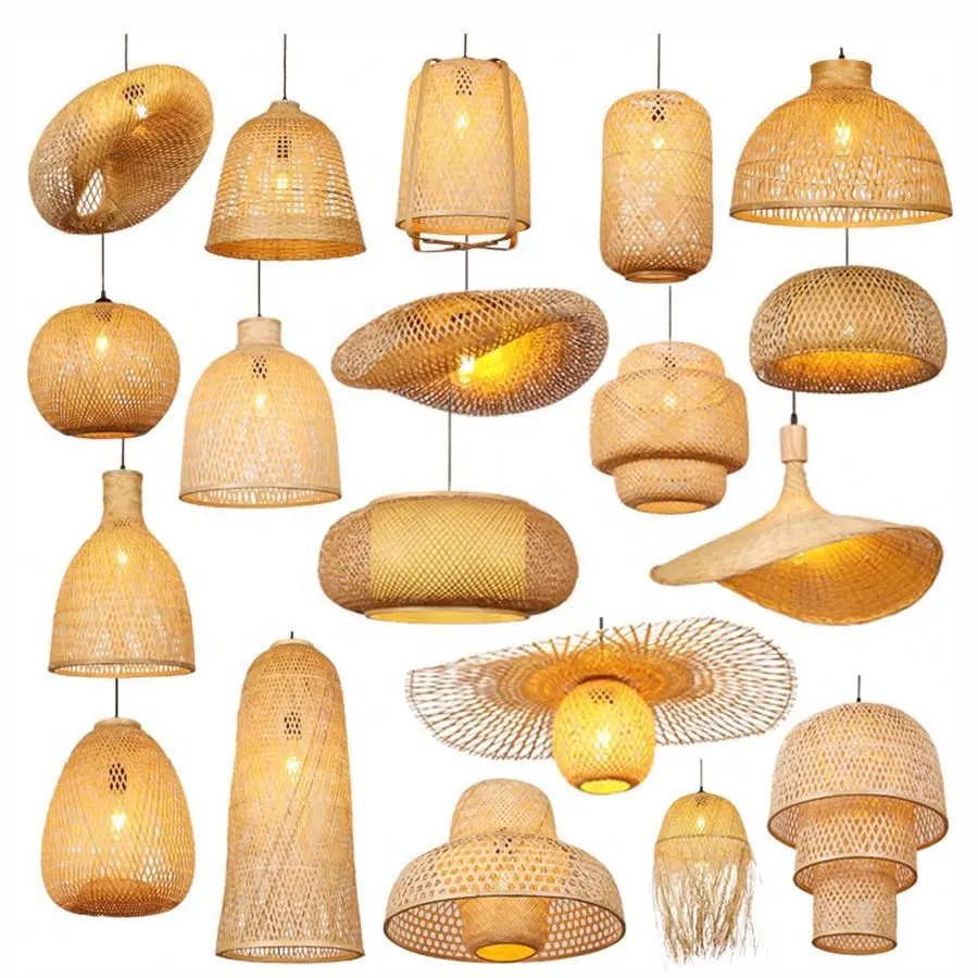 Lampe suspendue en osier de bambou Lumière d'intérieur Lampes en rotin artisanales Lustres en bois et lampes suspendues