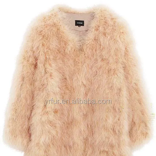 YR500 Fábrica Venda Personalizado Fluffy Fur Garment Turquia Feather Coat