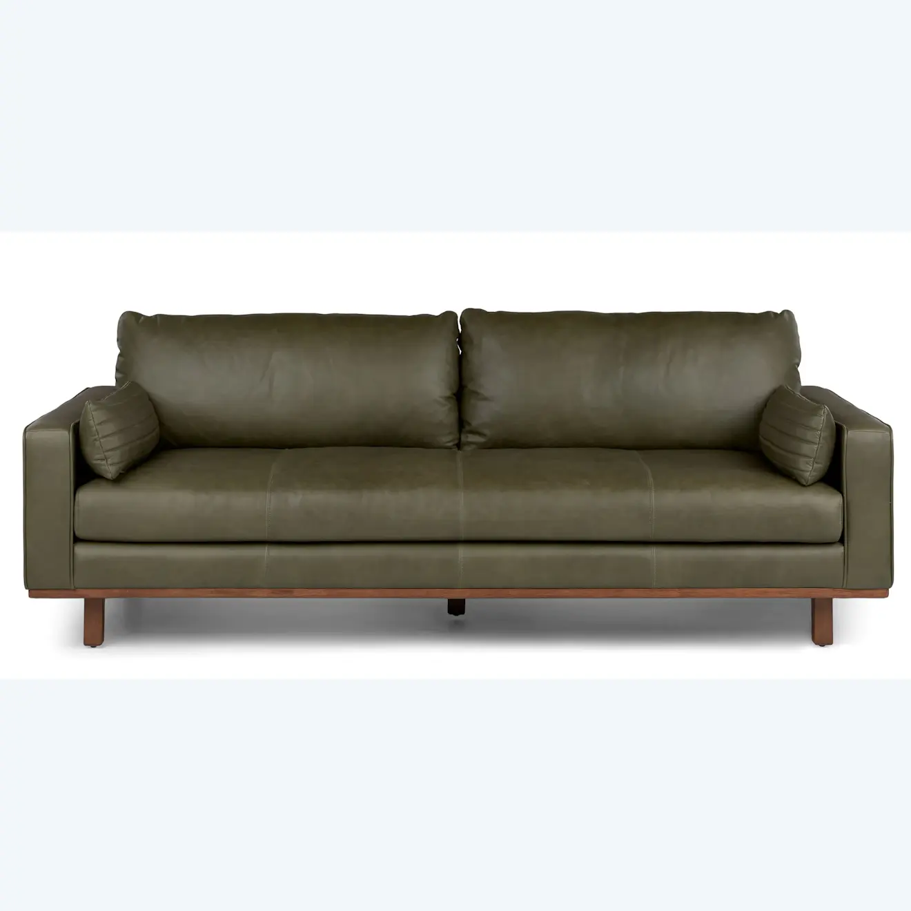 Sofás modernos de gama alta de colores personalizados de mediados de siglo, muebles de sala de estar, sofás con marco de madera de cuero liso