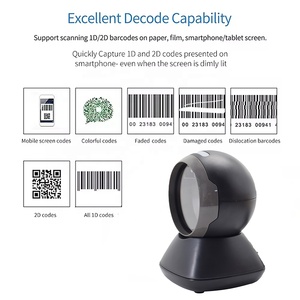 Escáner omnidireccional 1D/2D Escáner de código QR Lector de código de barras Escáner de código de barras de matriz de datos 2D de detección automática de escritorio para ventas