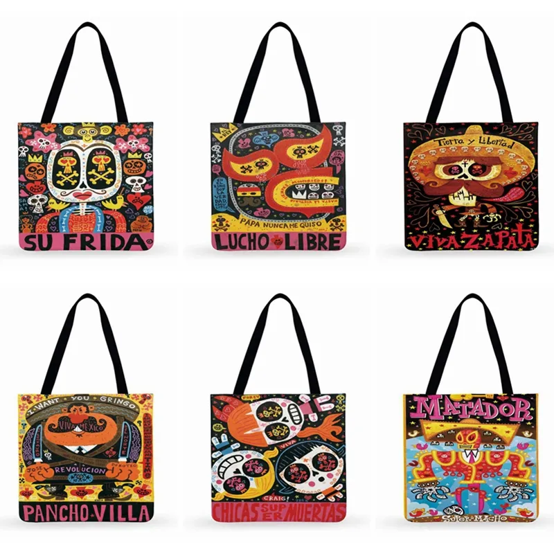Мексиканская мультяшная художественная дизайнерская сумка-тоут для женщин, повседневная сумка-тоут, женская сумка через плечо, складная сумка для покупок, модная пляжная сумка-тоут