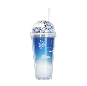 Elmas kapaklı yeni kutup ayısı çift duvar plastik bardaklar ve saman BPA ücretsiz özel logo plastik kupalar Tumbler bardaklar