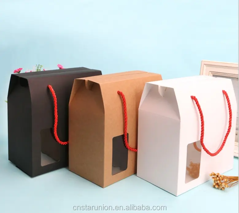 Commercio all'ingrosso Personalizzato carta Kraft scatole di cartone per la frutta scatola di cartone per il trasporto con la maniglia