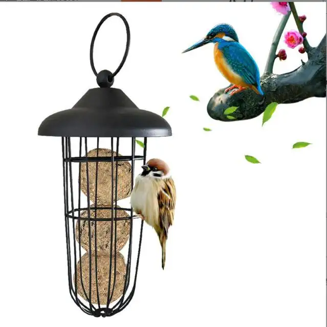 Pengumpan burung liar taman pemberi makan burung otomatis luar ruangan semprotan gantung logam bola bulat model pemberi makan burung