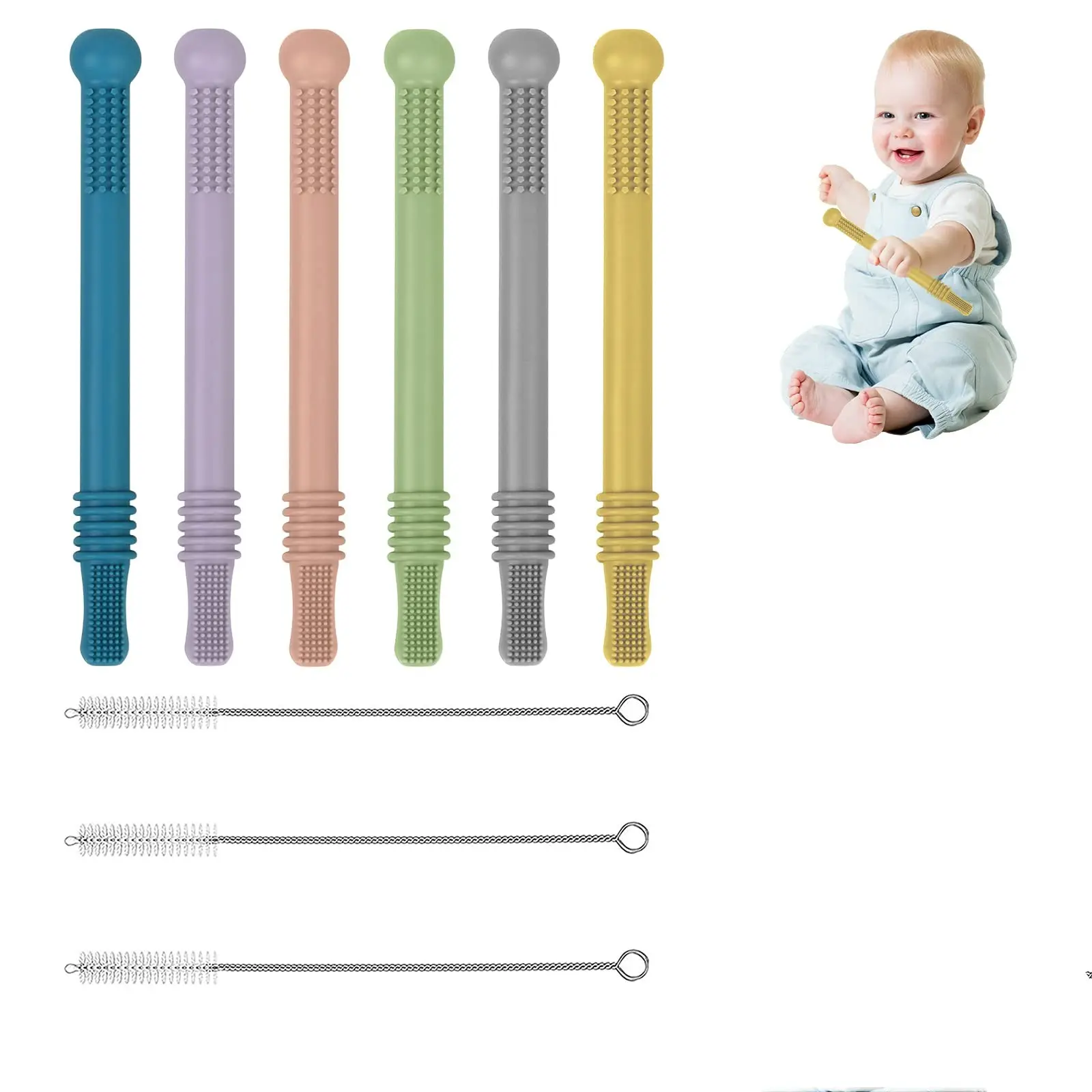 Anneau de dentition pour bébé Tubes de dentition sans BPA brosse de nettoyage Silicone sensoriel jouet de dentition bébé doux jouets de dentition pour les tout-petits