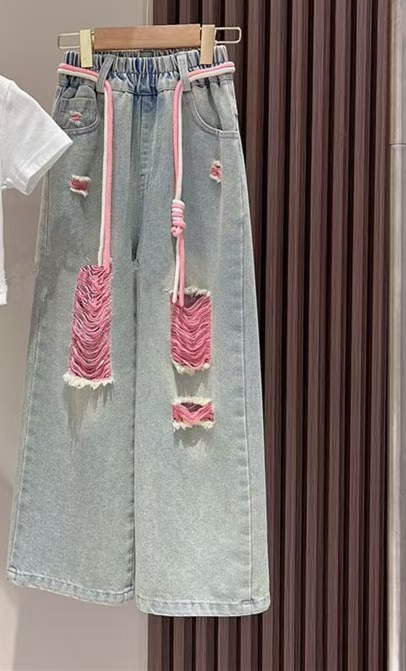 Pantalón denim de cuerda rosa de una sola pieza