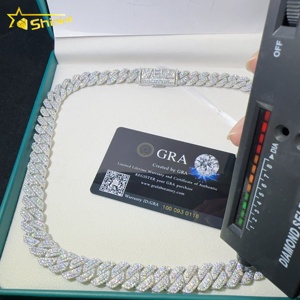 Pass Tester VVS Moissanite Lab elmas gümüş 925 küba kolye ve zincir Hip Hop buzlu Out takı 10mm küba Link zinciri - Product Image 5