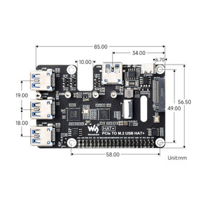Cappello da PCIe a 3.2 USB Gen1 e M.2 per Raspberry Pi 5 supporta l'unità a stato solido protocollo NVMe espande le porte 3.2 USB 4 ch