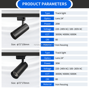 Ronse 20W <span class=keywords><strong>COB</strong></span> Spotlight đèn trần cao 220V 2 dây đường sắt hệ thống chiếu sáng thương mại theo dõi đèn trong 3000K 4000K 6000K màu sắc - Product Image 2
