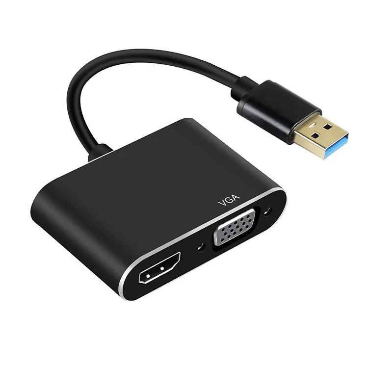 2 ב-1 רכזת USB 3.0 ל-HD תואם USB לממיר VGA מתאם 1080P תצוגה לטלוויזיה מתאם VGA למסך למחשב