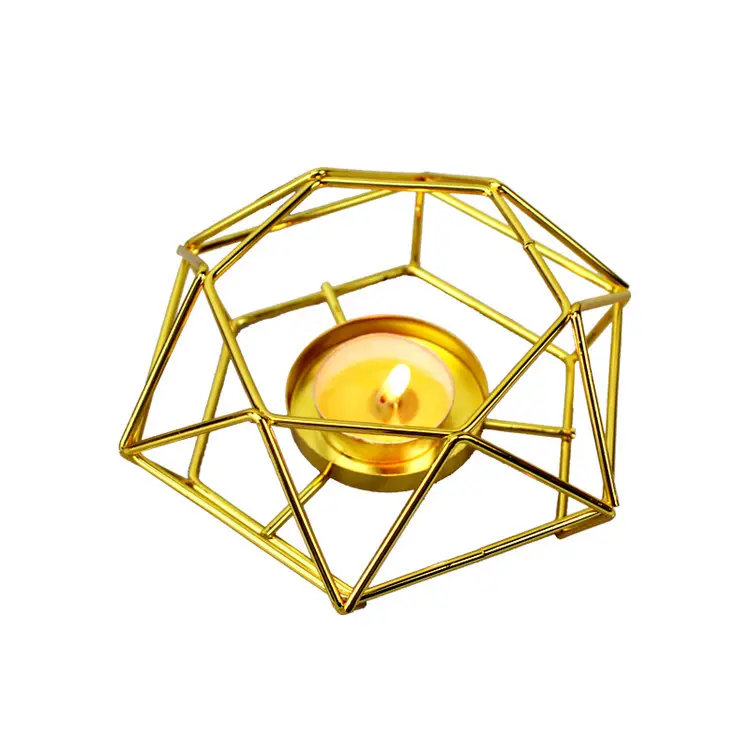 Portacandele in filo metallico esagonale in ferro battuto dorato con Design geometrico europeo di moda semplice
