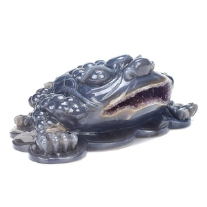Doğal el oyma gerçekçi akik ametist Geode Feng shui kristal oyma şanslı para kurbağa kurbağa - Product Image 5