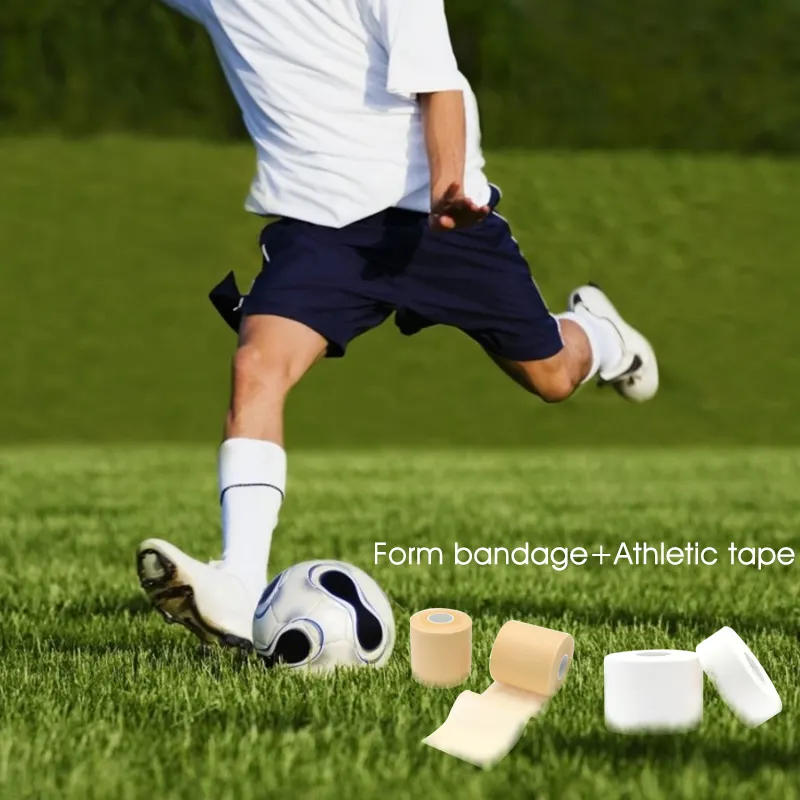Fita atlética de algodão branco 5cm * 13.7m, 7cm * 27m para futebol, bandagem de espuma pu conjunto de fita para proteger jogadores de esportes de futebol