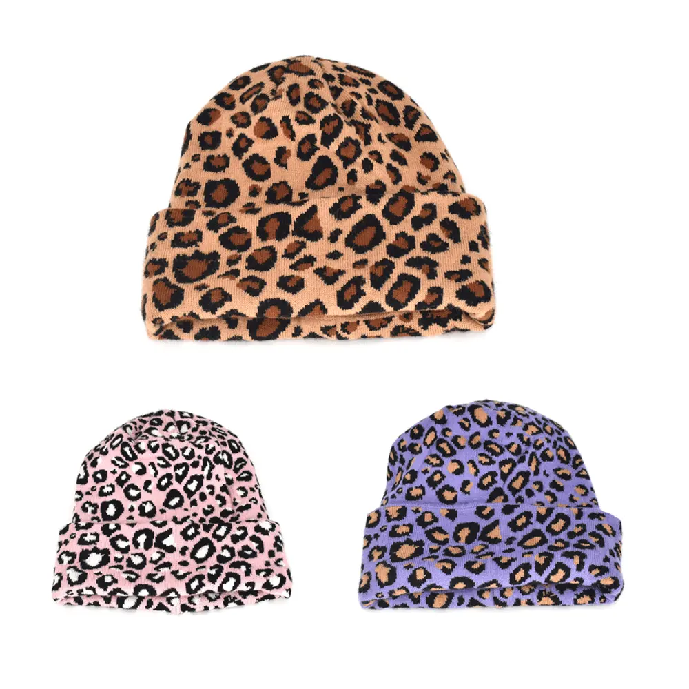 Korean Edition Fashion Winter Leopard Knit Hat 2024 Autumn Winter New Pullover Hat Ladies Warm Hat Winter