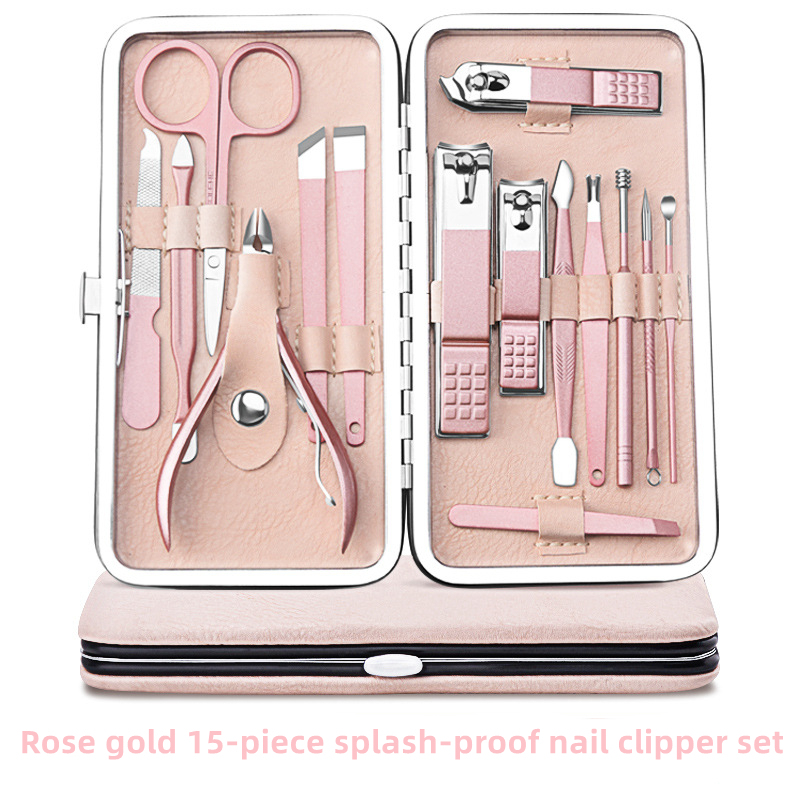 Oro rosa de 15 piezas a prueba de salpicaduras de uñas Clipper conjunto