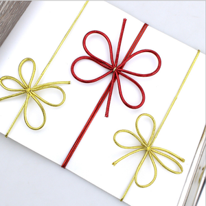 8 Inch Flat Stretch <strong>Customized</strong> Metallic Gold <strong>Elastic</strong> String Cord Pre-tie <strong>Loop</strong> Ribbon <strong>Bow</strong> for Gift Box Packaging Decoration - Product Image 3