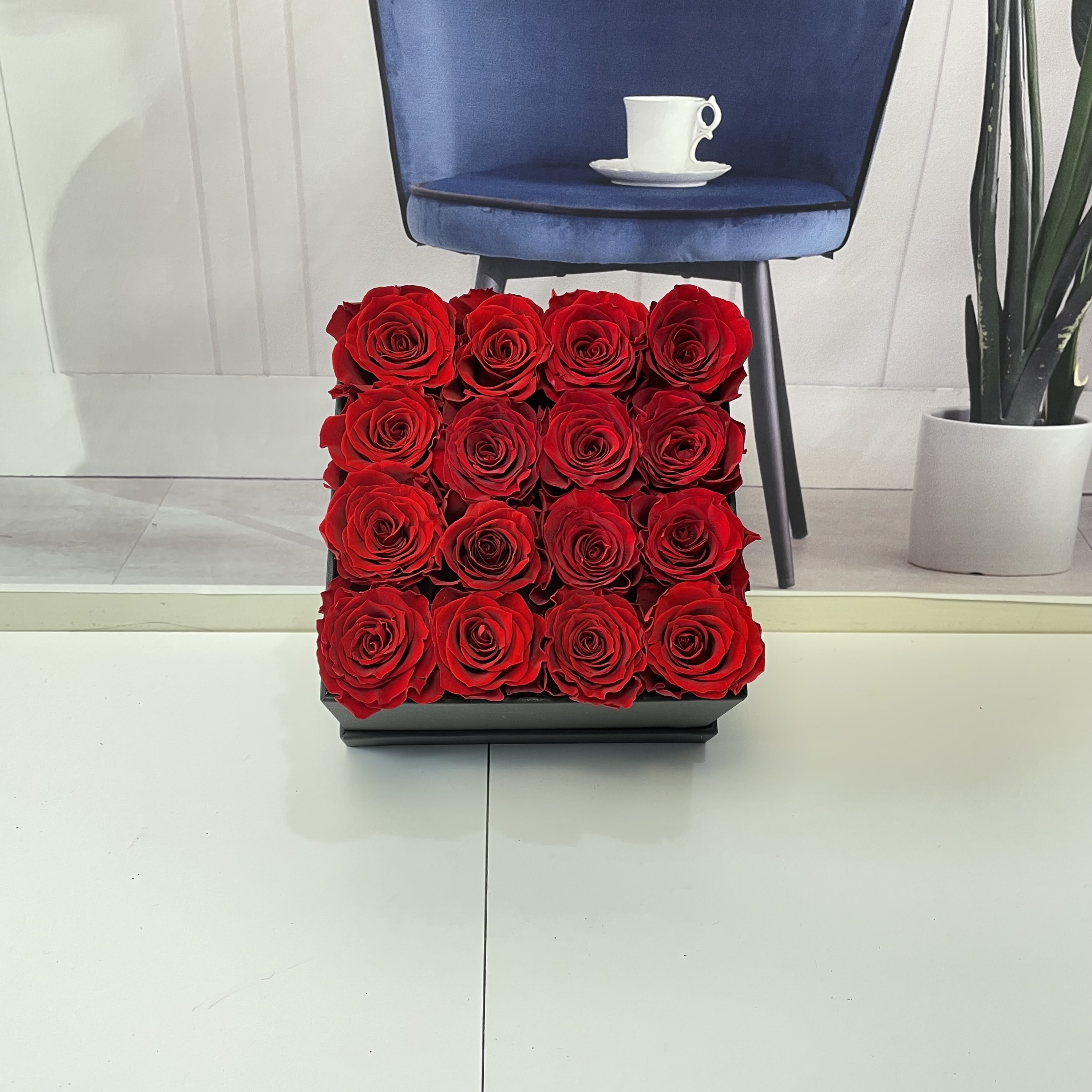 16 Rosas en caja cuadrada