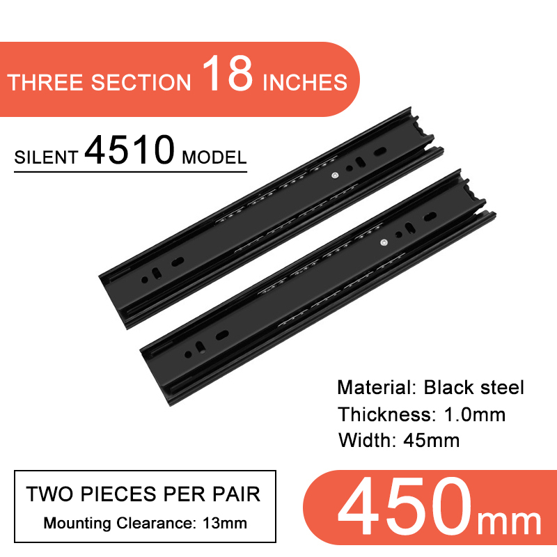 4510 Barra de Acero Silenciosa de Tres Secciones, Negra, 18 Pulgadas (450 mm)