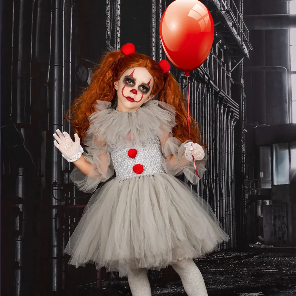 Costume da Clown da circo per ragazze Costume da Clown per bambini gonne Tutu vestito gioco di ruolo abito da carnevale Cosplay di Stephen King con guanti