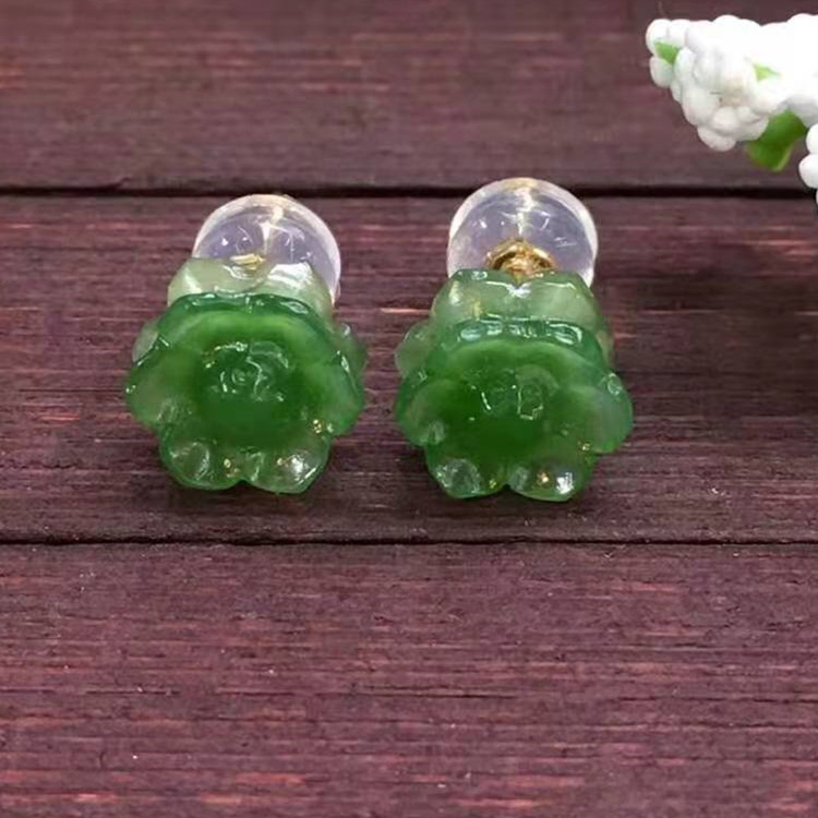 Oecchino di diaspro Hetian verde spinaci naturali oro 18k
