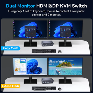 HDMI KVM开关DP HDMI 2监视器2台计算机8K 60Hz KVM切换器双监视器，用于2 pc支持扩展复制模式