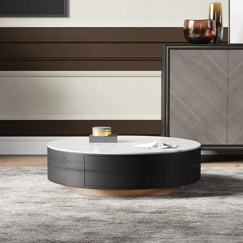 Tavolini da salotto moderni in acciaio inossidabile con Design minimalista italiano di lusso in vetro ceramico rotondo nero