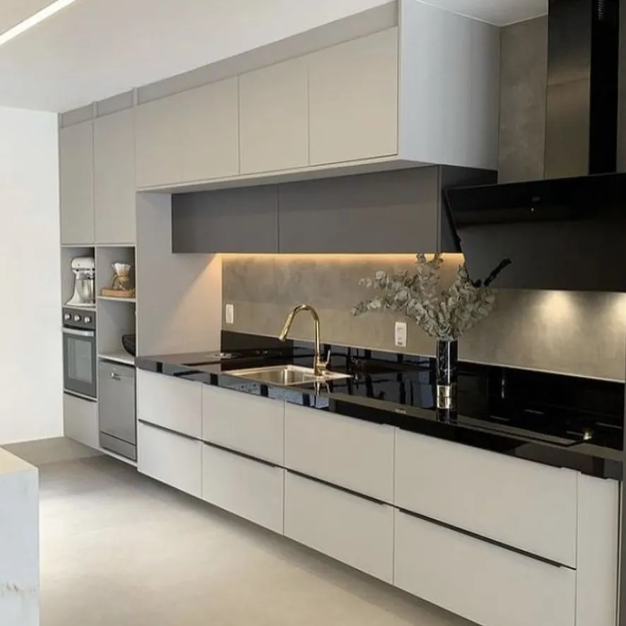 Armário de cozinha moderno de madeira sólida, cozinha completa livre design de cozinha