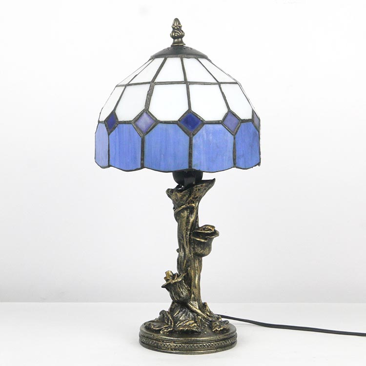 LongHuiJing Blue Retro Stained Glass Tiffany Style Table Lamp Bedside Reading Lamp
