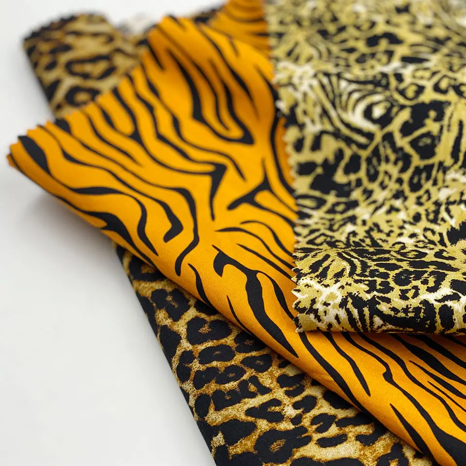 Tela de algodón con estampado de animales, tejido de alta calidad con estampado de leopardo y Tigre amarillo