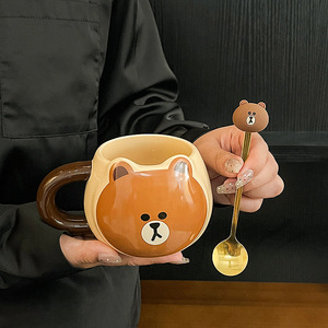 NEWELLブラウン漫画ベアセラミックマグかわいいミルク朝食カップベアコーヒーマグ