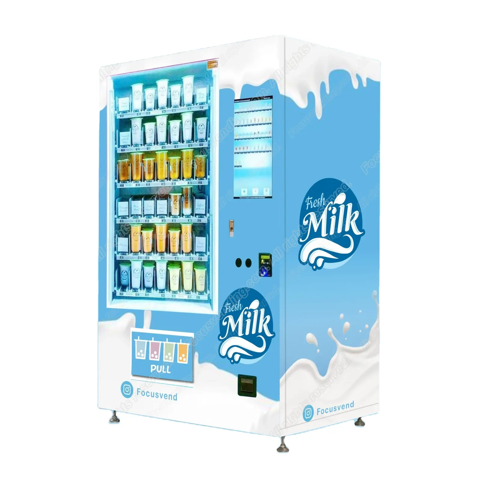 FOCUSVEND Customizable bubble pearl milk tea vending machine coin operated low cost with lift system